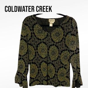 Coldwater Creek BOHO Blouse Top with Ruffle Sleeve MANDALA Small EUC Luminescent